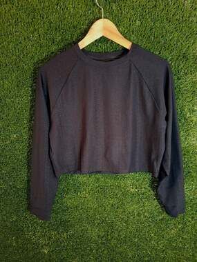 Move Theology Black Textured Snake Skin Crop Top Long Sleeve Women's Medium